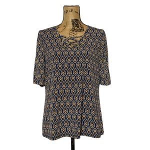 By Design Pattern Criss-Cross Neck Business Casual Top L